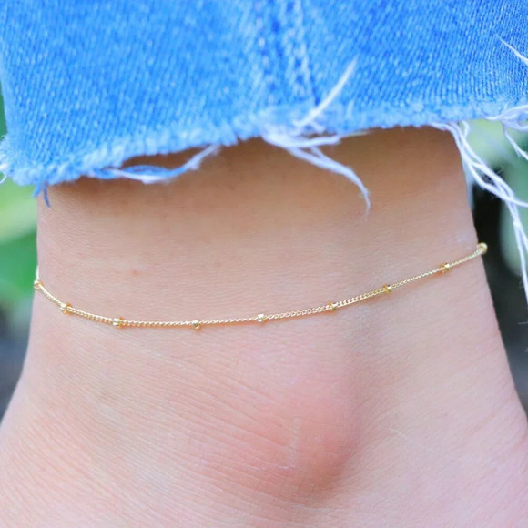 💛GORGEOUS ROUNDED BEADS ANKLET ESSENTIAL CHAIN SOLID GOLD BRACELET, ELDM22337 - Picture 10 of 13